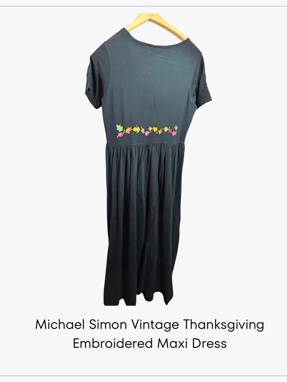Michael Simon Vintage Black Maxi Dress with Colorful Embroidery - Picture 2 of 3